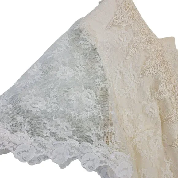 Vintage 80s Lace Midi Dress Women 12 Cream 20s Style Formal Wedding Retro Summer - Picture 10 of 13